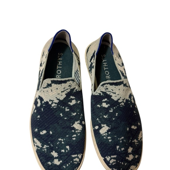 Rothy's Blue and White Artistic Loafers Rothys Sea Green Shibori Sneakers Shoes - Picture 11 of 11